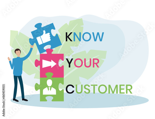 KYC - Know Your Customer acronym. business concept background. vector illustration concept with keywords and icons. lettering illustration with icons for web banner, flyer, landing page