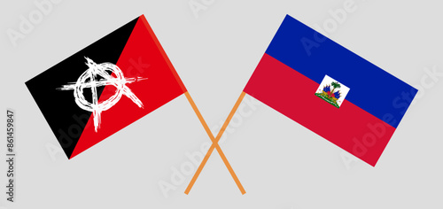 Crossed flags of Anarchy and Republic of Haiti. Official colors. Correct proportion
