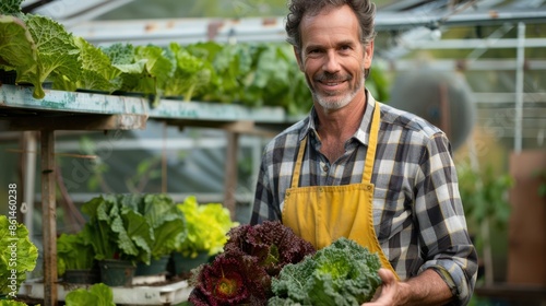 The man in greenhouse