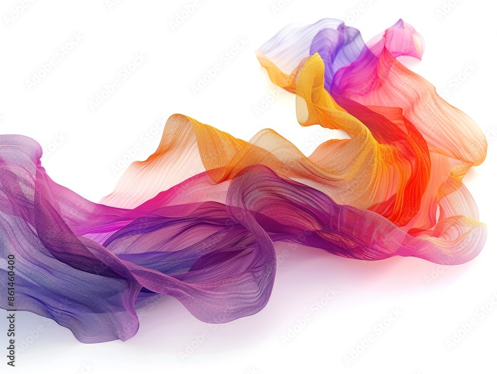 Fototapeta premium Abstract colorful flowing fabric on a white background.
