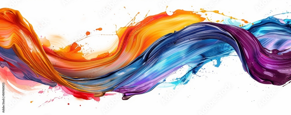 Obraz premium Abstract colorful paint splashes swirl on white background.