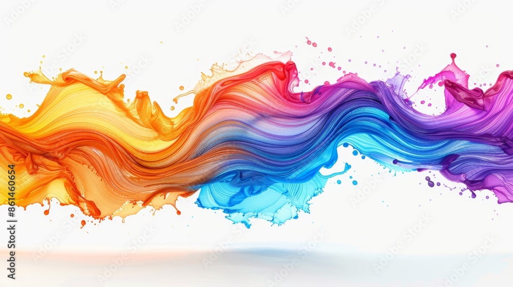 Abstract colorful paint splatter in a wave shape against a white background. Abstract colorful paint splatter in a wave shape against a white background.