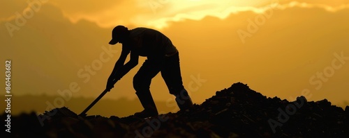 Silhouette of a hardworking young laborer, exerting effort The determined posture highlights their dedication Epic, HD, no noise photo