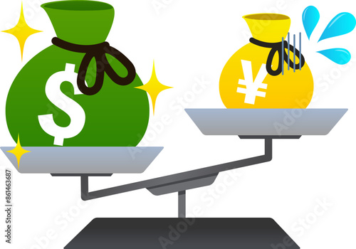 Illustration of weak yen and strong dollar
