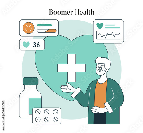 Boomer Health. Flat Vector Illustration