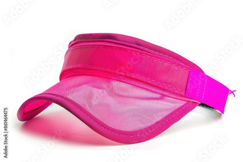 A stylish hot pink sun visor with a mesh design, isolated on a clean white background photo