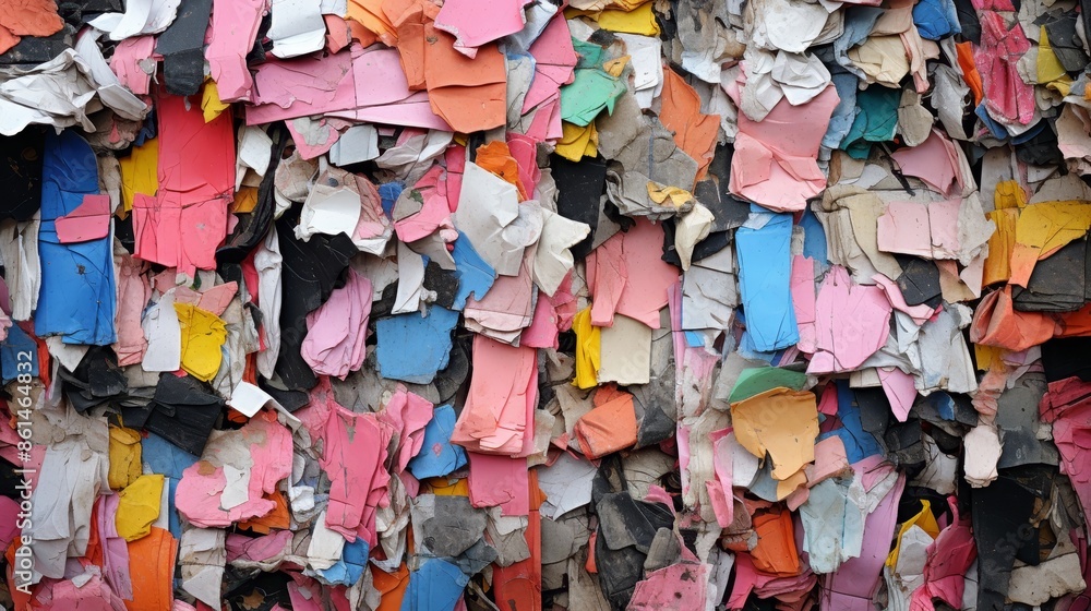 Vibrant collage of torn newspaper and magazine scraps for creative backgrounds and art projects Vibrant collage of torn newspaper and magazine scraps for creative backgrounds and art projects