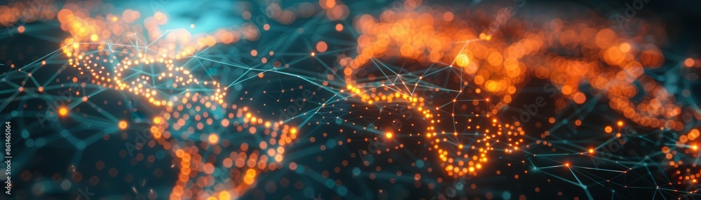 Abstract visualization of global network connections with glowing dots and lines, symbolizing digital communication and data exchange. Abstract visualization of global network connections with glowing dots and lines, symbolizing digital communication and data exchange.