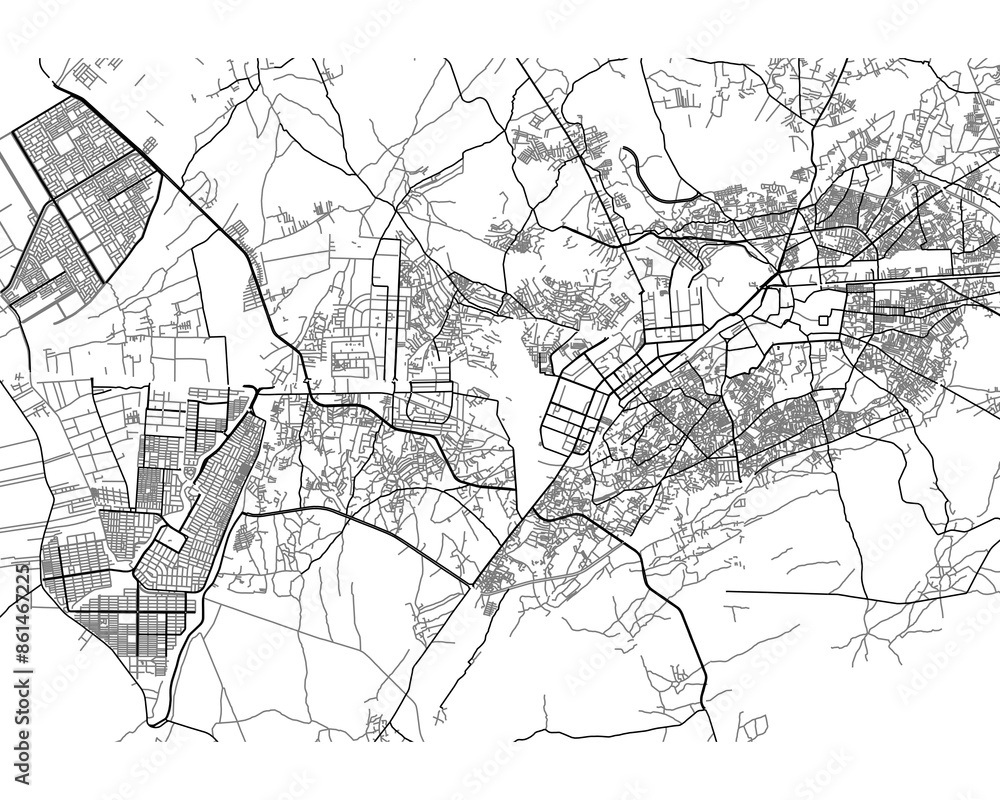 Naklejka premium Minimalistic Map of Peshawar, Retro Style, black and White