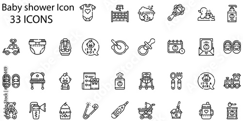 Set of baby shower icons. Line art style icons bundle. vector illustration