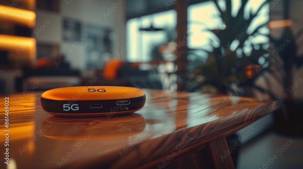 high-tech futuristic 5G router against the background of a home environment, ideal for advertising an Internet provider and for various articles on the topic of Internet solutions of the future high-tech futuristic 5G router against the background of a home environment, ideal for advertising an Internet provider and for various articles on the topic of Internet solutions of the future