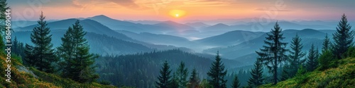 Sunrise Over Misty Mountain Ranges