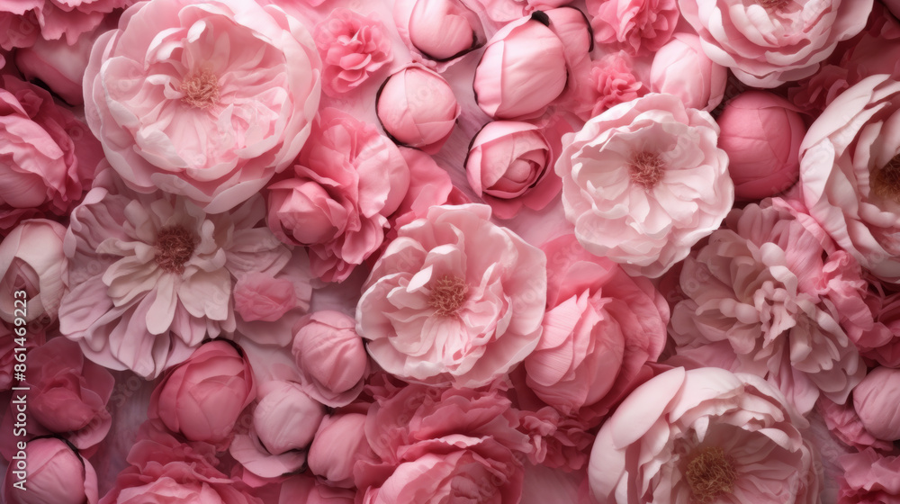 pink flowers banner rose camellia, Generative AI pink flowers banner rose camellia, Generative AI