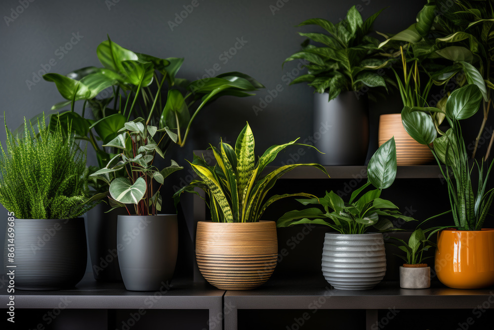 many green houseplants in modern room interior, Generative AI many green houseplants in modern room interior, Generative AI
