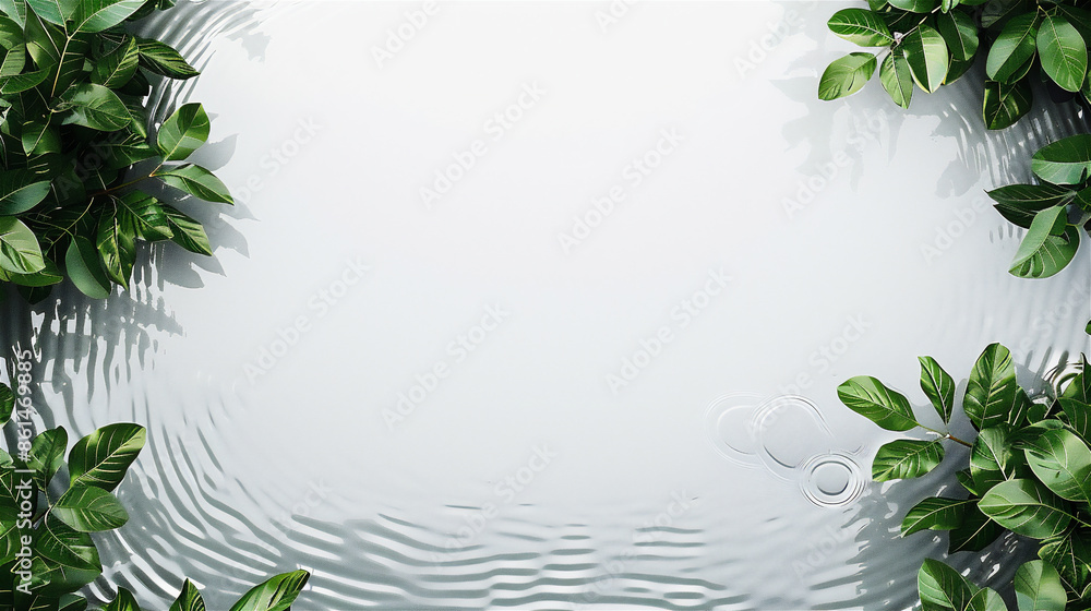Fototapeta premium 緑の植物に囲まれた透明の水の波紋