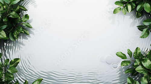 緑の植物に囲まれた透明の水の波紋 photo