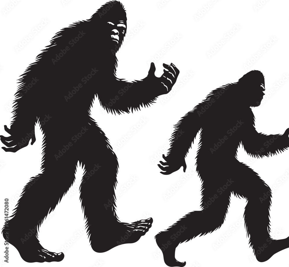 Fototapeta premium Bigfoot silhouettes vector image Flat silhouette design illustration