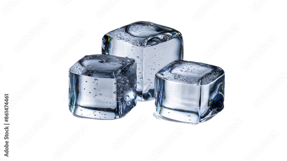 transparent ice cubes with water droplets on their surfaces. They are placed on a white background, and the ice cubes appearto be melting, as evidenced by the water droplets forming around them transparent ice cubes with water droplets on their surfaces. They are placed on a white background, and the ice cubes appearto be melting, as evidenced by the water droplets forming around them