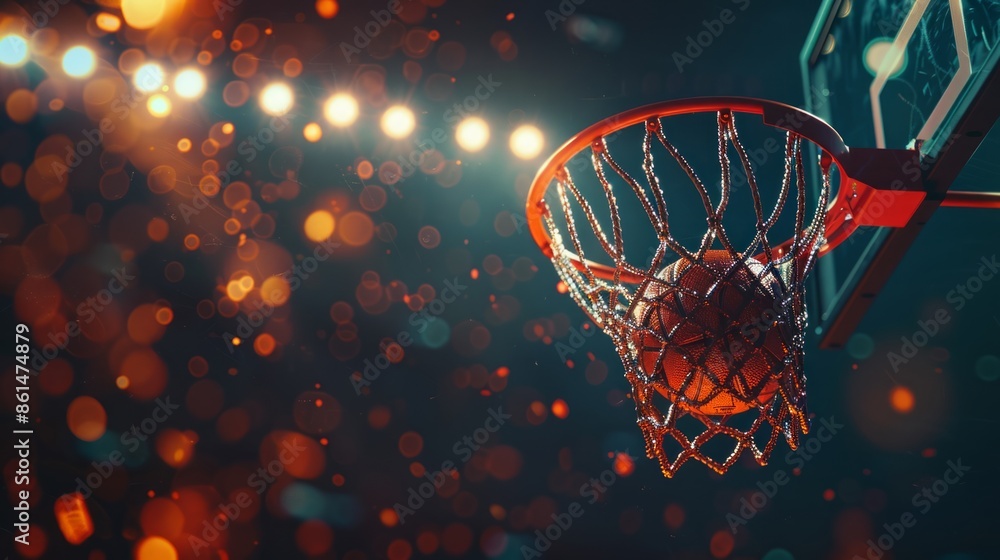 Basketball Scoring Moment with Vibrant Bokeh Lights in Serene Atmosphere Basketball Scoring Moment with Vibrant Bokeh Lights in Serene Atmosphere