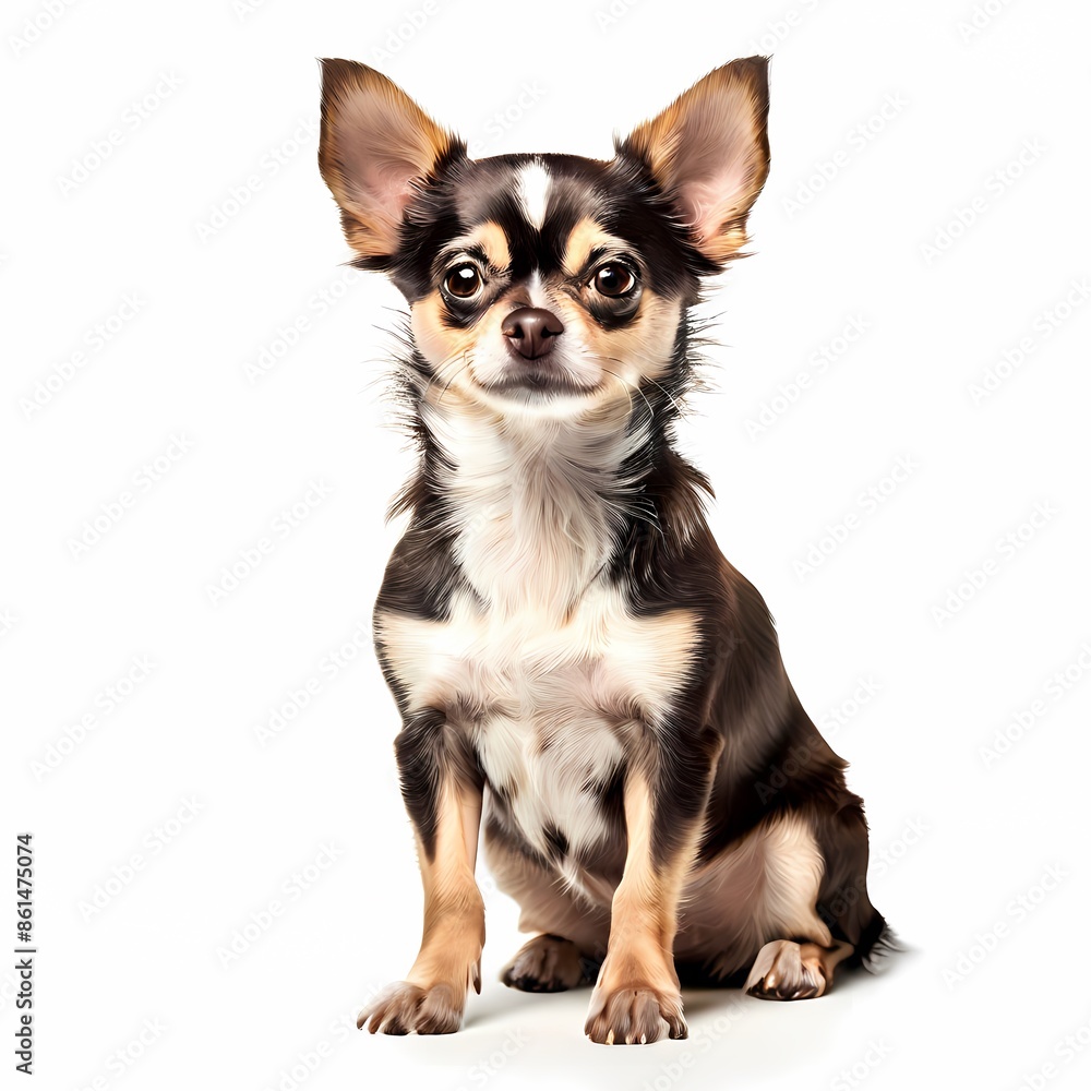 Chihuahua dog breed standing against white background, AI Generated Chihuahua dog breed standing against white background, AI Generated