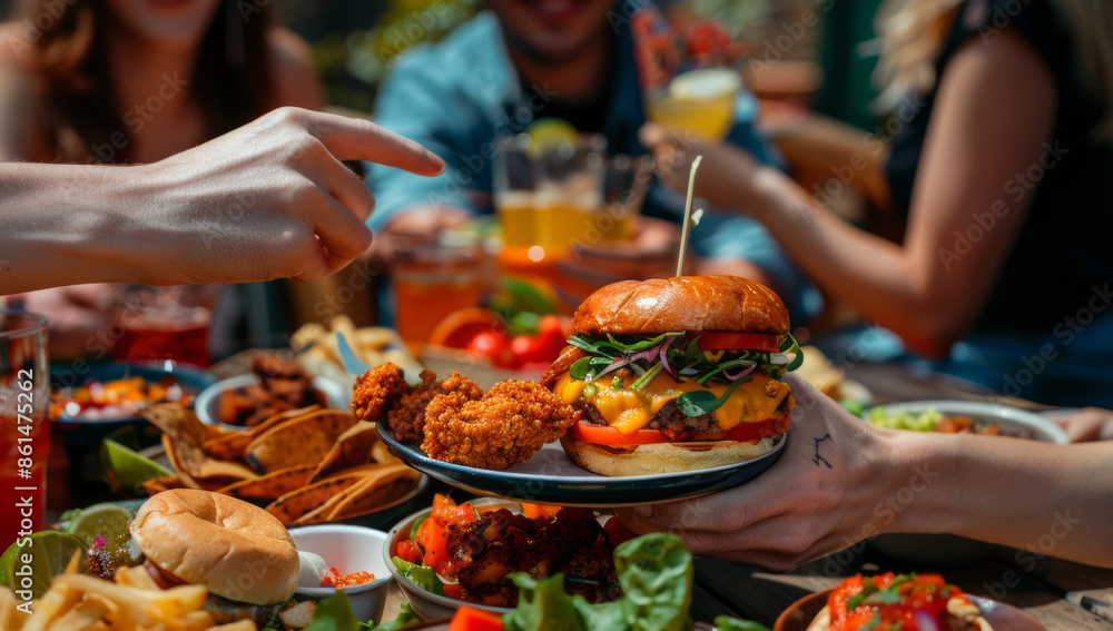 A group of friends were having lunch together at an outdoor cafe, A group of friends were having lunch together at an outdoor cafe,