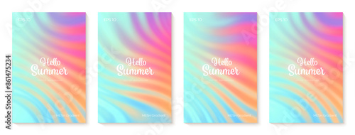 Summer gradient backgrounds set. Bright colorful summer colors. Sunset and sunrise sky colors. Blue, purple, orange, pink, yellow. Great for covers, branding, poster, banner. Vector illustration.