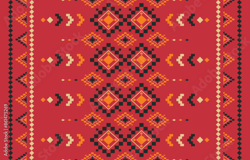 Vintages cross stitch traditional ethnic pattern. Pixel pattern style. Design for background, carpet,wallpaper,clothing,wrapping,batik,fabric,Vector,illustration,embroidery.