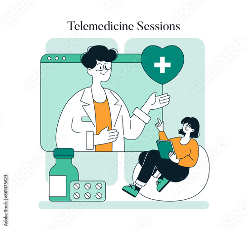 Tech Enabled Health. Flat Vector Illustration