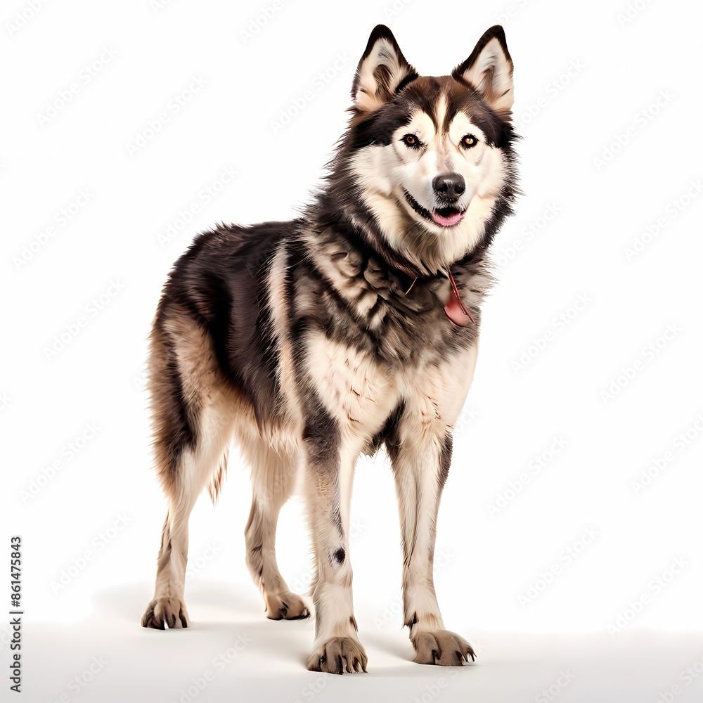 Chukotka sled dog breed standing against white background, AI Generated Chukotka sled dog breed standing against white background, AI Generated