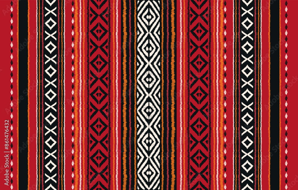 Ethnic ikat seamless pattern in tribal. Geometric ethnic ornament print. Ikat pattern style. Design for background, carpet,wallpaper,clothing,wrapping,batik,fabric,Vector,illustration,embroidery. Ethnic ikat seamless pattern in tribal. Geometric ethnic ornament print. Ikat pattern style. Design for background, carpet,wallpaper,clothing,wrapping,batik,fabric,Vector,illustration,embroidery.