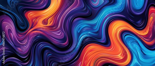 Abstract Colorful Fluid Art Background with Vibrant Swirling Patterns in Blue, Purple, and Orange Hues © FoxGrafy