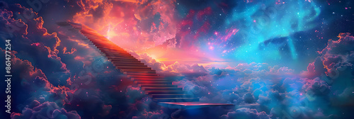 Stairway to heaven in vibrant celestial dreamscape.