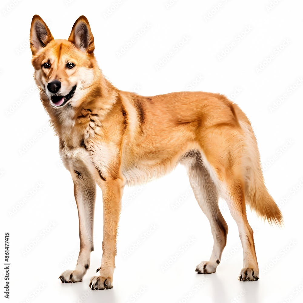 Obraz premium Dingo dog breed standing against white background, AI Generated