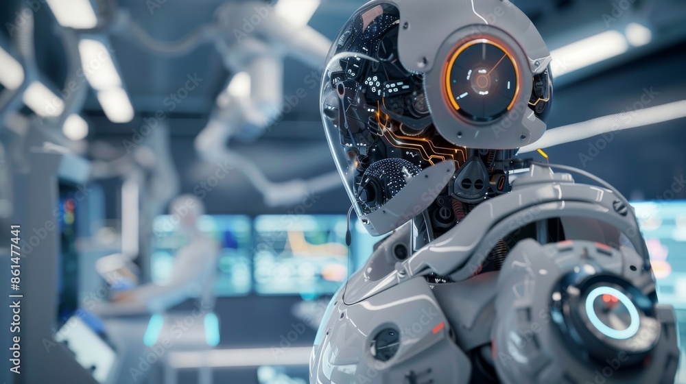 Fototapeta premium Using its advanced sensors and 6G connectivity this robot is able to perform complex medical procedures with precision and speed assisting doctors in surgeries.