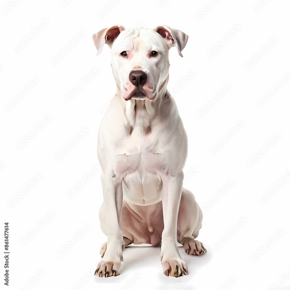 Dogo argentino dog breed standing against white background, AI Generated Dogo argentino dog breed standing against white background, AI Generated