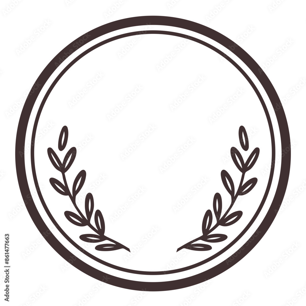 Obraz premium A black and white circular frame with a laurel wreath design
