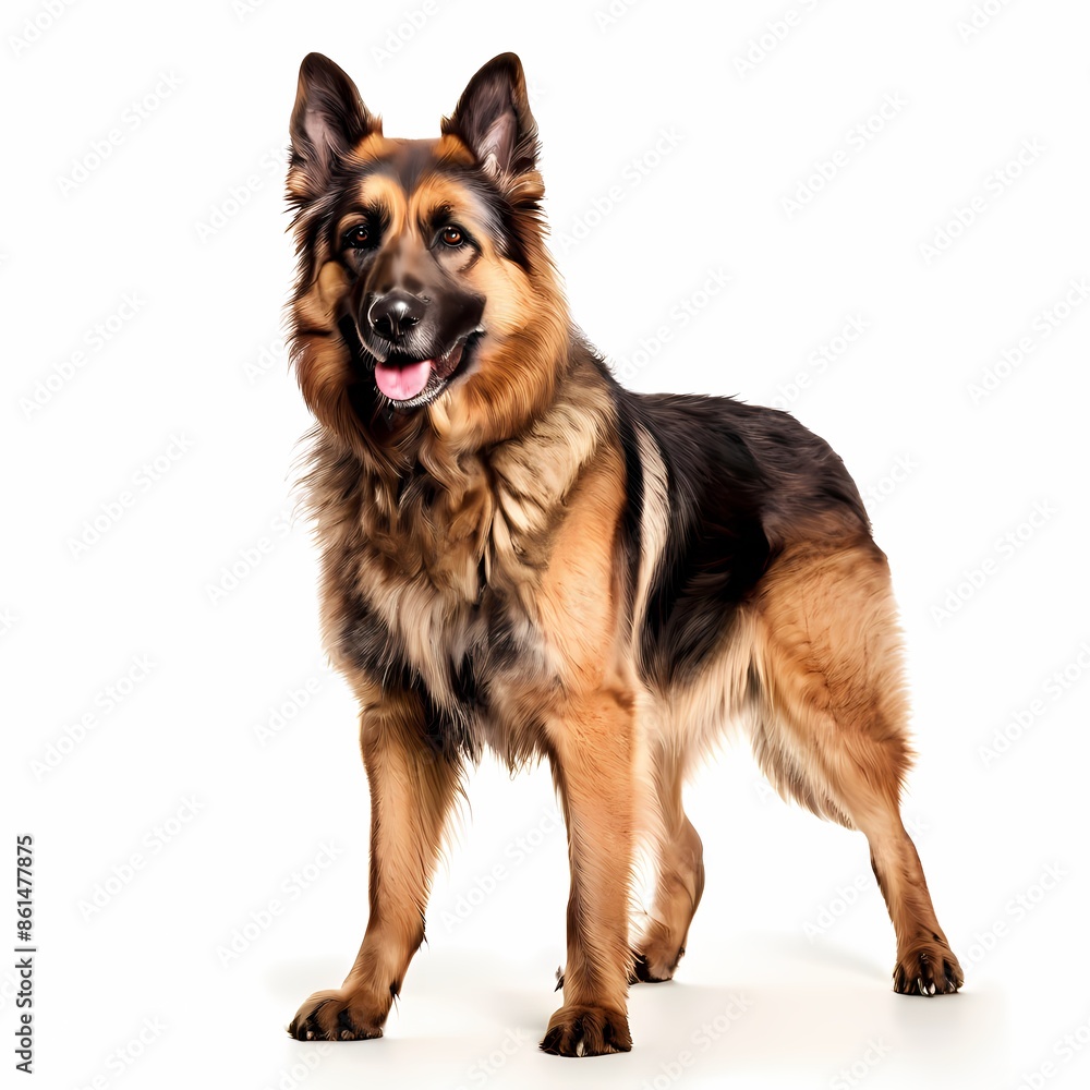 East european shepherd dog breed standing against white background East european shepherd dog breed standing against white background