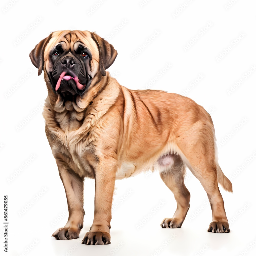 English mastiff dog breed standing against white background, AI Generated English mastiff dog breed standing against white background, AI Generated