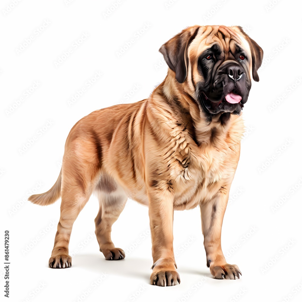 English mastiff dog breed standing against white background, AI Generated English mastiff dog breed standing against white background, AI Generated