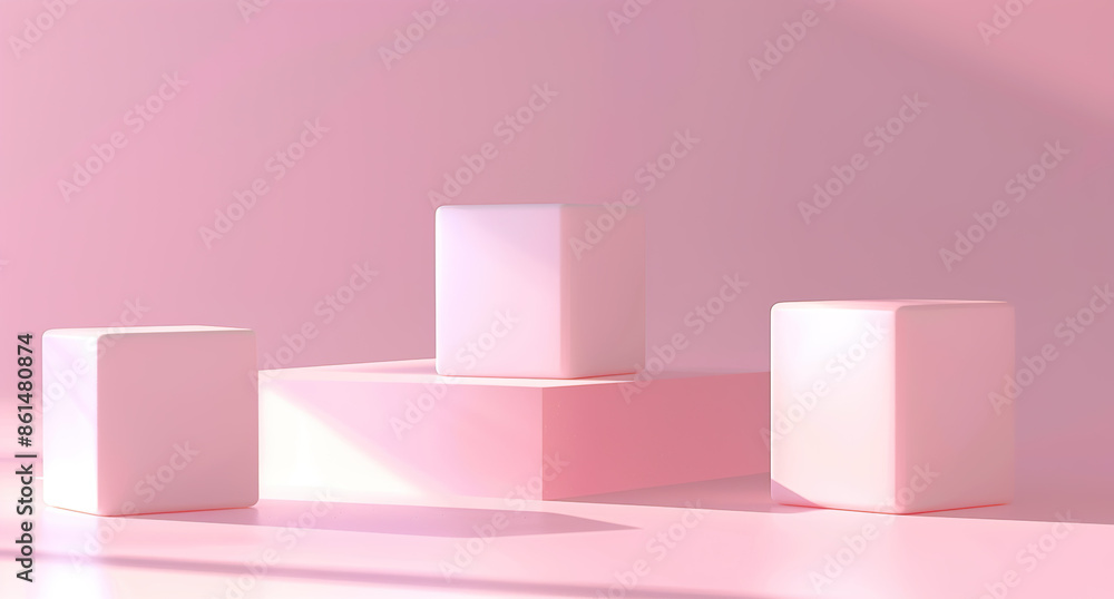 White cubes on pink background White cubes on pink background