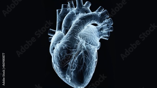 Translucent Human Heart in Blue Against a Dark Background photo