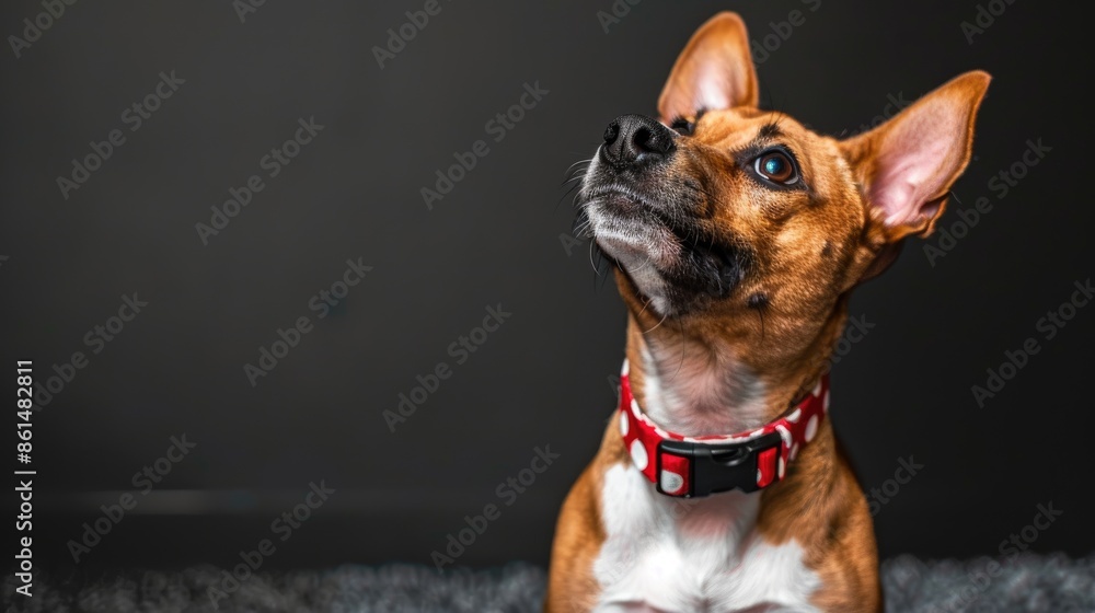 A dog stands on a soft, fluffy carpet inside a home. The dog is looking at the camera with its tongue sticking out, appearing happy and playful A dog stands on a soft, fluffy carpet inside a home. The dog is looking at the camera with its tongue sticking out, appearing happy and playful