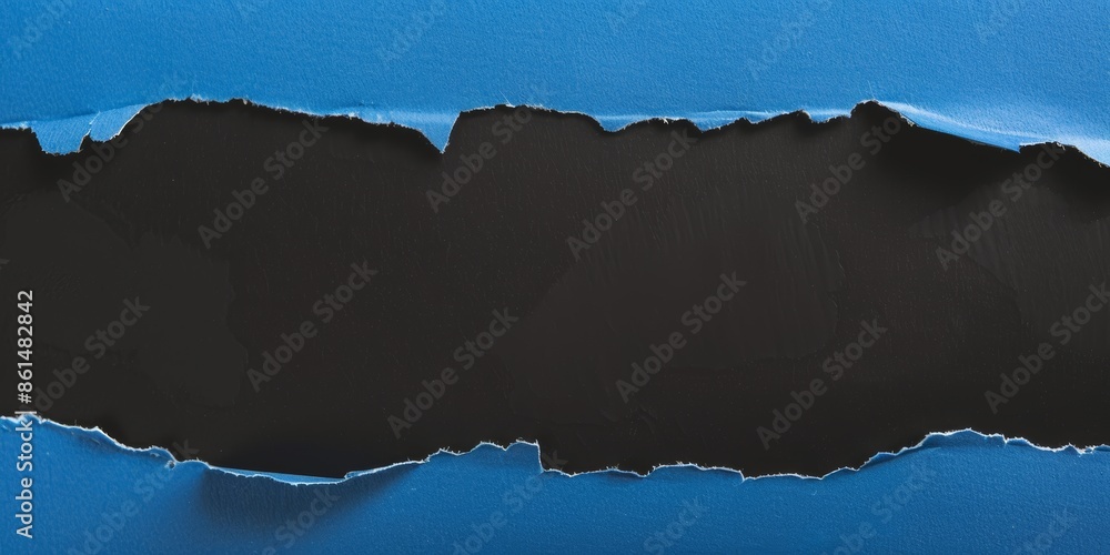 Torn paper background. An overhead view of blue torn paper revealing a black background for dramatic contrast. Ideal for announcements promotions Torn paper background. An overhead view of blue torn paper revealing a black background for dramatic contrast. Ideal for announcements promotions