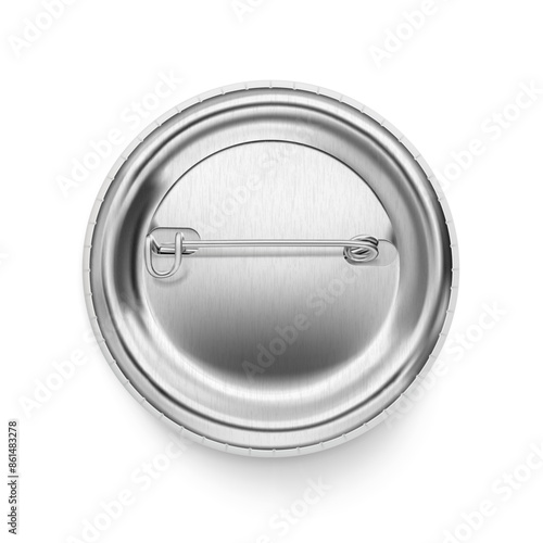 White pin button badge mockup. Back view. Vector illustration isolated on white background. Ready and simple to use for your design. The mock-up will make the presentation look as realistic. EPS10.