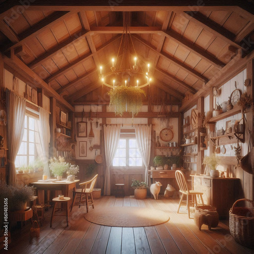 Cozy Rustic Cottage Interior with Vintage Decor