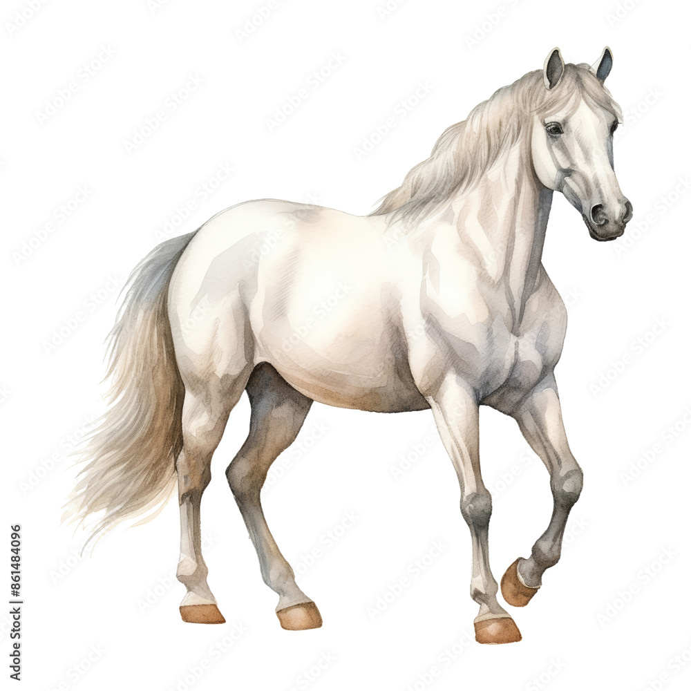 Obraz premium white horse watercolor isolated on transparent background cutout