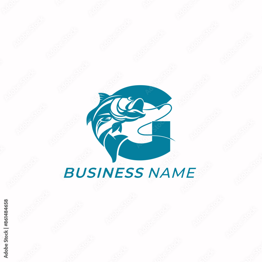 Fototapeta premium logo design creative letter G and fishing tuna