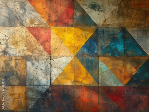 Close-up of colorful geometric painting