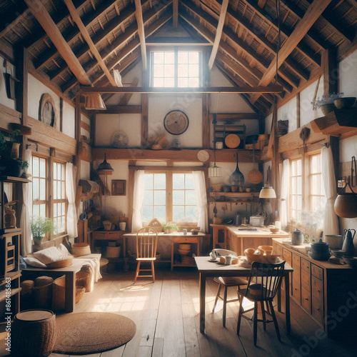 Cozy Rustic Cottage Interior with Vintage Decor