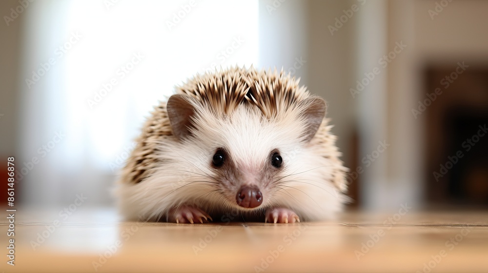 Adorable Hedgehog on Wooden Floor in Cozy Home Interior – Cute Pet Portrait Adorable Hedgehog on Wooden Floor in Cozy Home Interior – Cute Pet Portrait